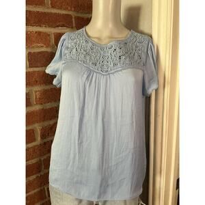 Rachel Zoe Light Blue Eyelet Lace Blouse Small Boho Cottagecore Top
